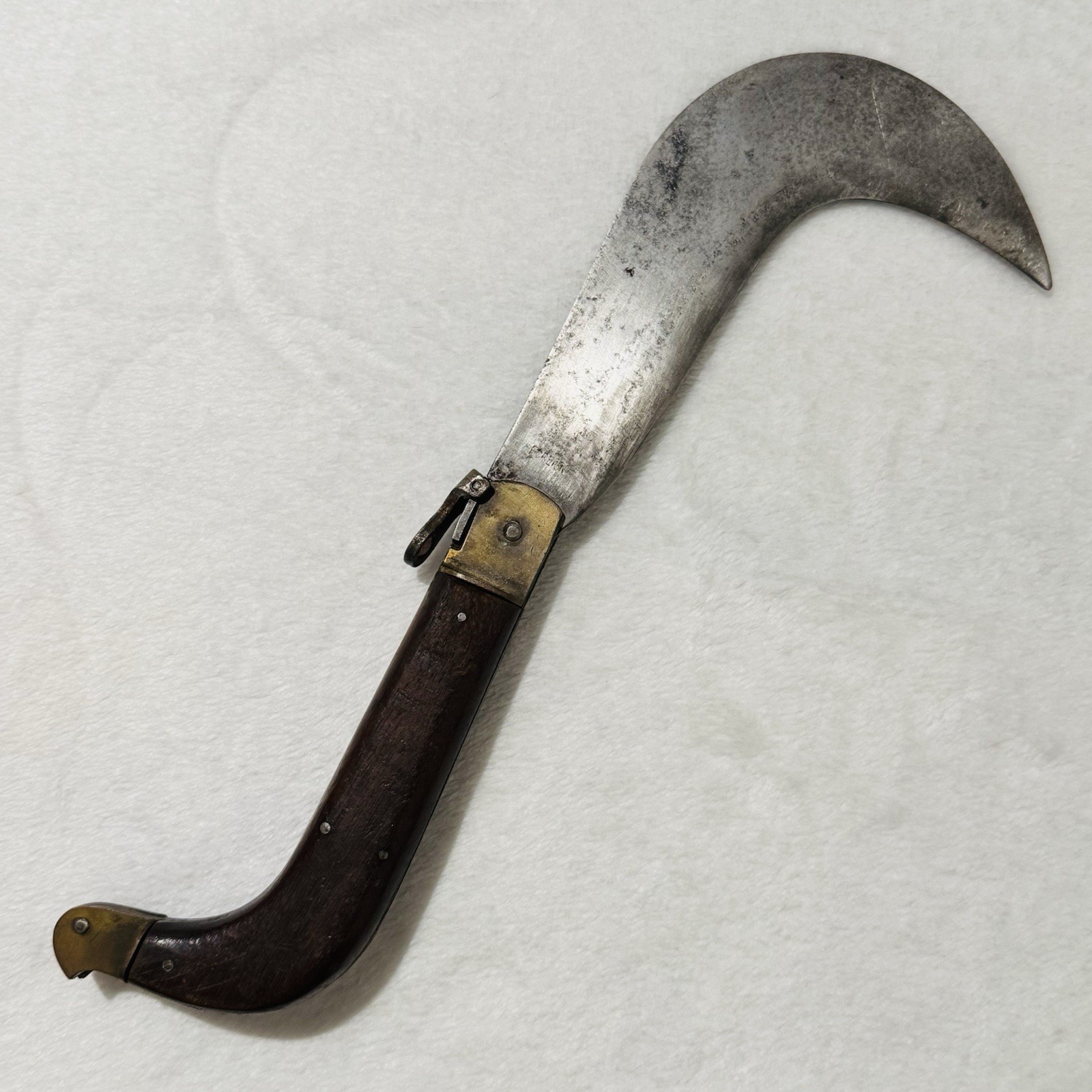 Whitby-Foreign-Roncola-Pruning-Thatcher-Bill-Hook-Knife-W/-Brown-Wooden-Handle