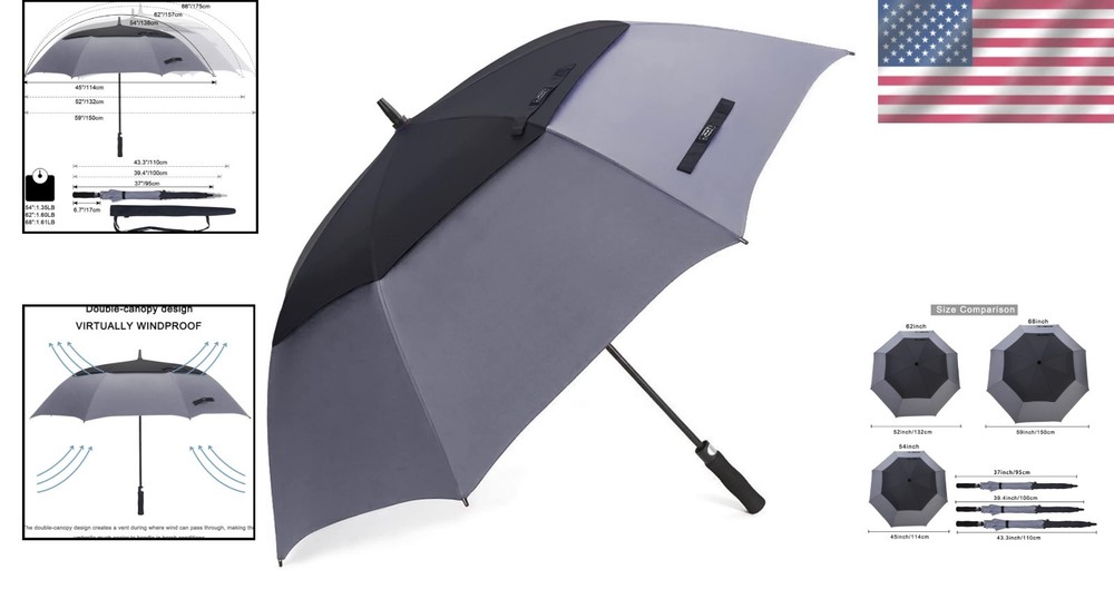 Professional 68 Inch Golf Umbrella - Windproof, Automatic Open Canopy Protection