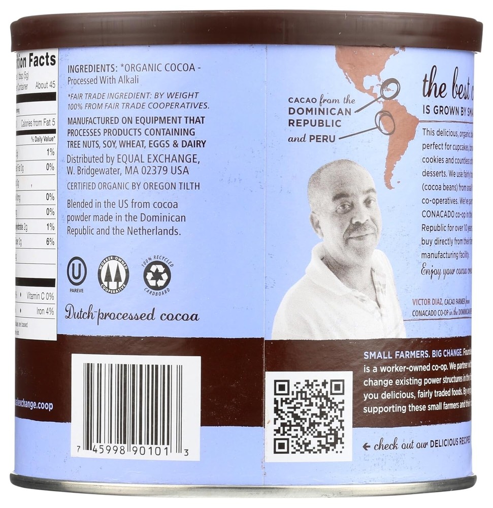 Dutch Process Baking Cocoa 8-Ounce Can - Organic & Ethically Sourced