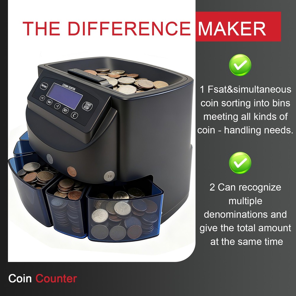 USD Coin Counter Machine, Professional Coin Sorter and Wrapper Roller Machine