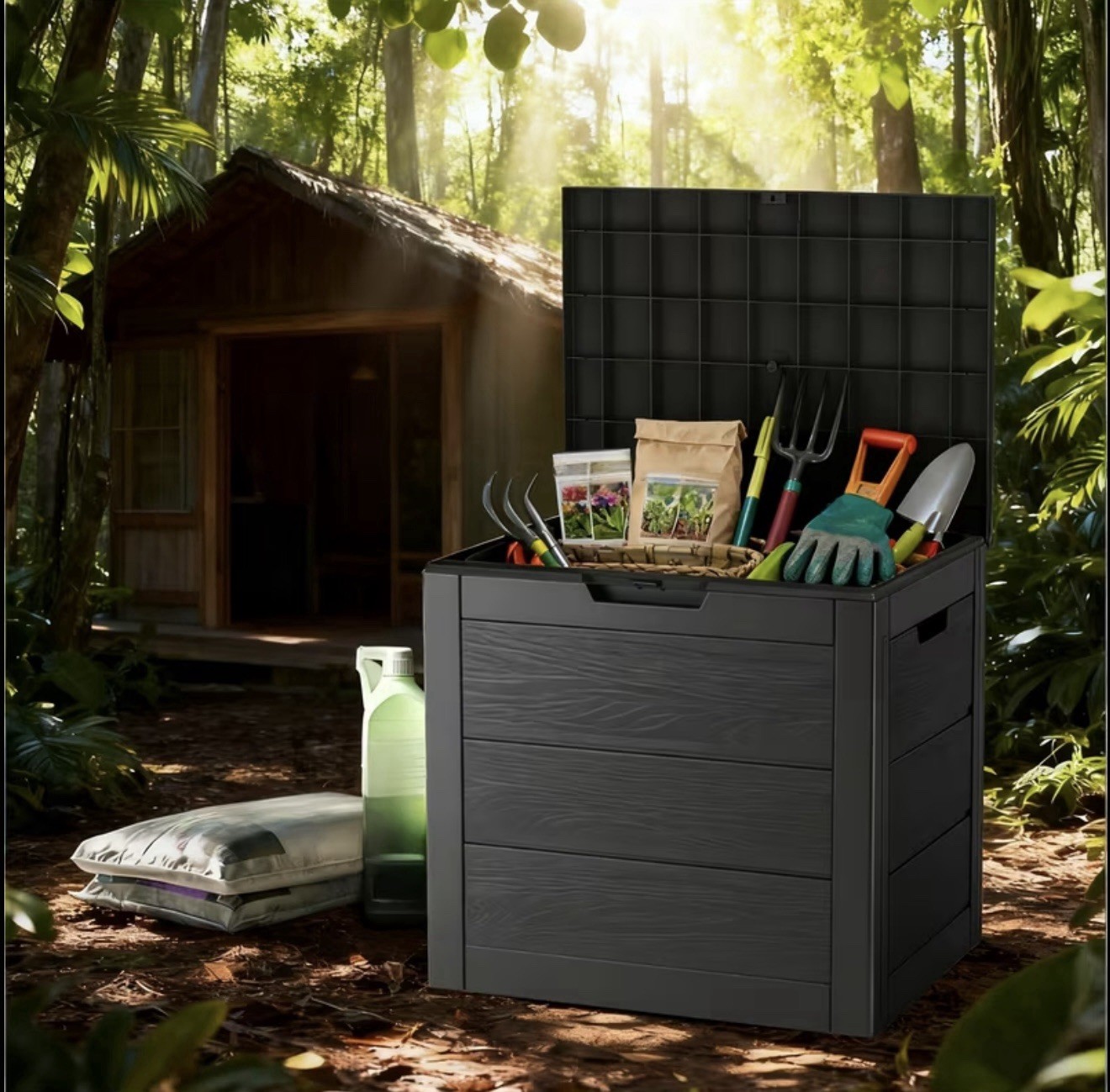 Gallon Outdoor Storage Box Rattan Garden Cushion Organizer Patio Deck Cabinet