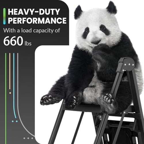 5 Step Ladder, Foldable Handrail & Tool Tray Stool Ladders with 5 step Black