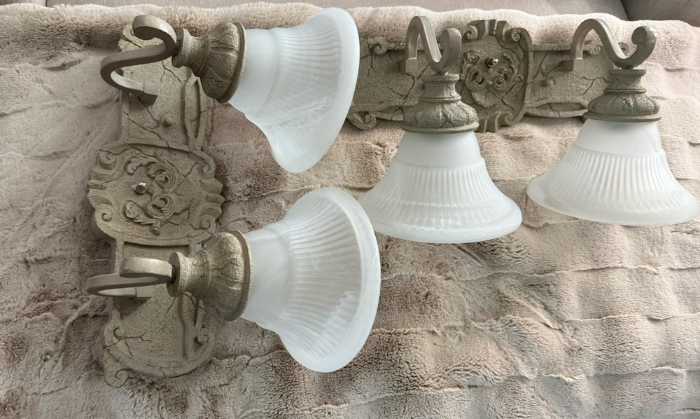 Victorian Style Grey Duel Light Fixture Pair