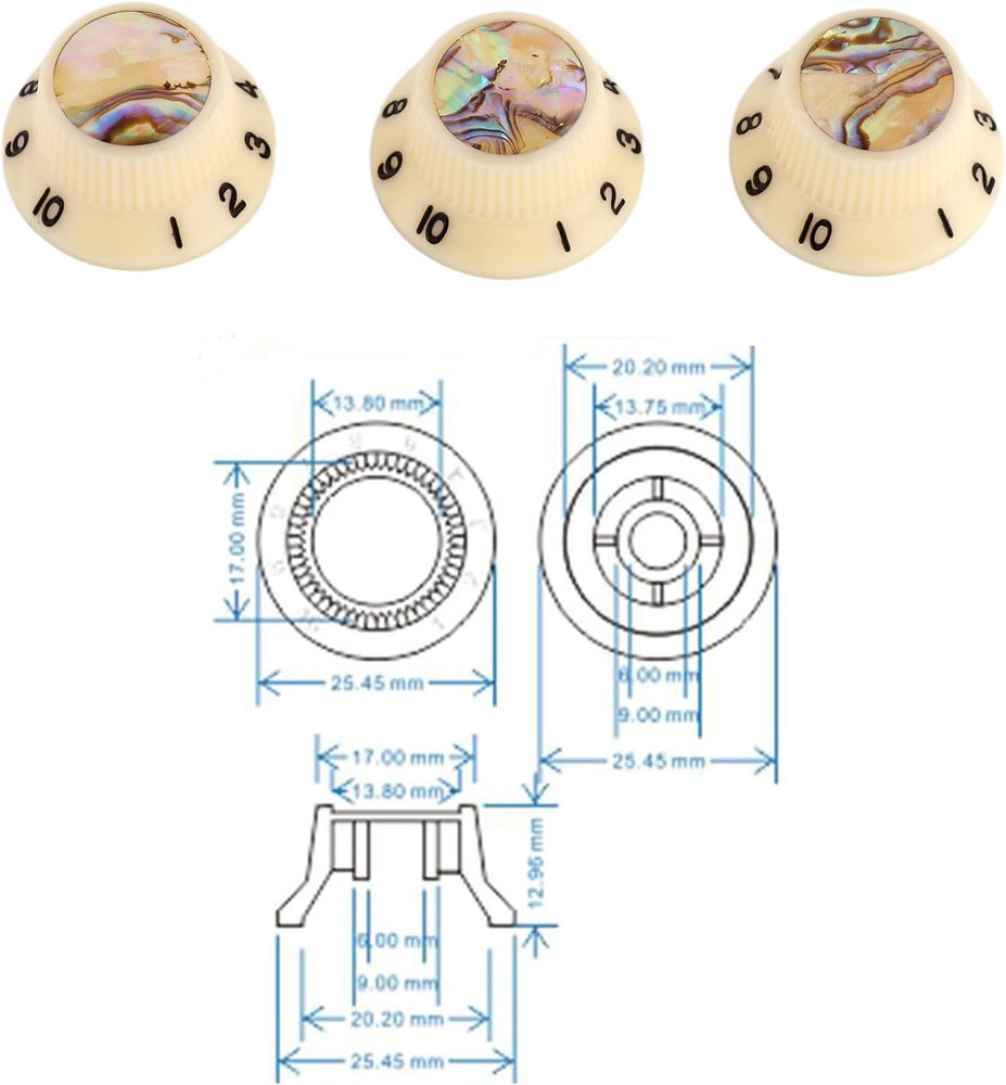 Ivory Guitar Abalone Top Volume Tone Control Knobs Fit Stratocaster Strat