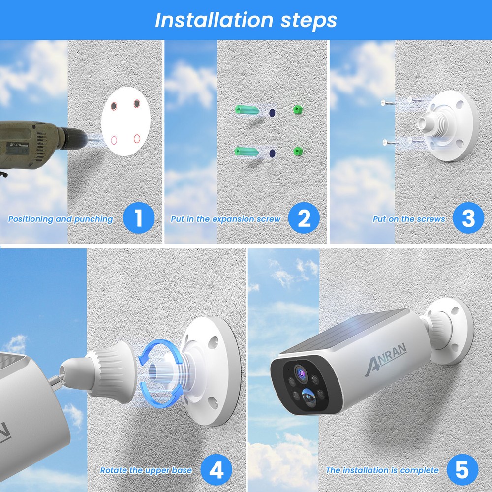 ANRAN CCTV Security Camera System 4MP Wireless w/ Solar Panel Home Outdoor