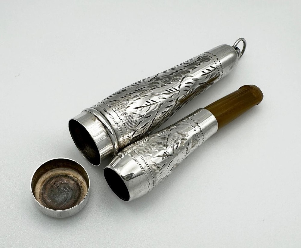 ANTIQUE CHEROOT HOLDER & CASE STERLING SILVER c1920