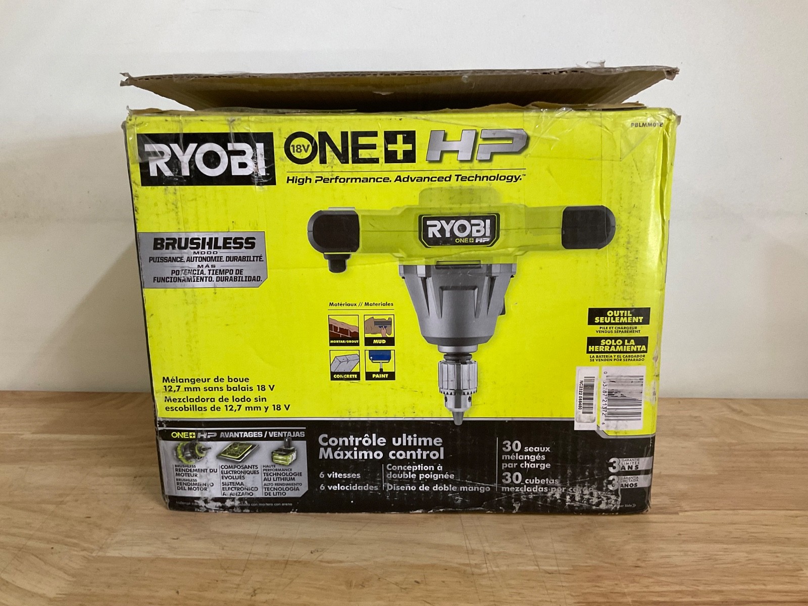 RYOBI ONE+ 18V HP 1/2 in. Brushless Cordless Mud Mixer (Tool Only) (PBLMM01B)
