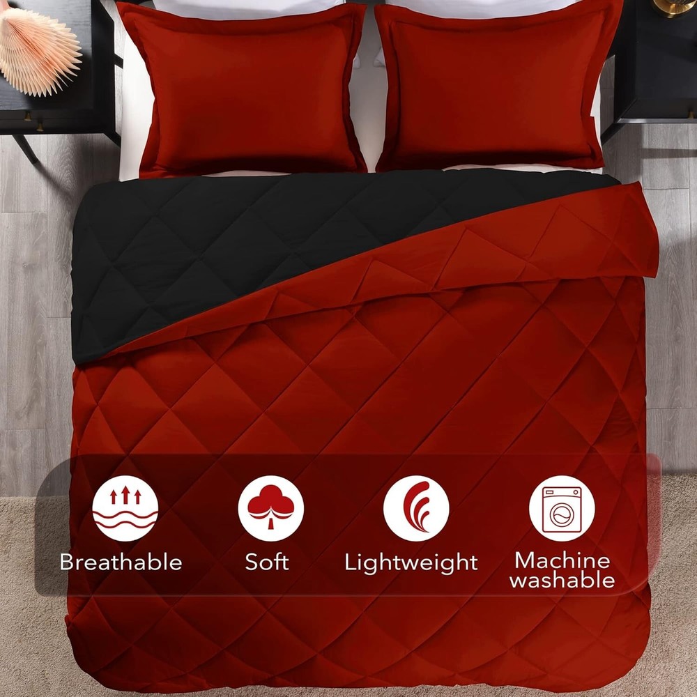 Queen Comforter Set - Red and Black Queen Comforter, Soft Bedding Comforter Sets