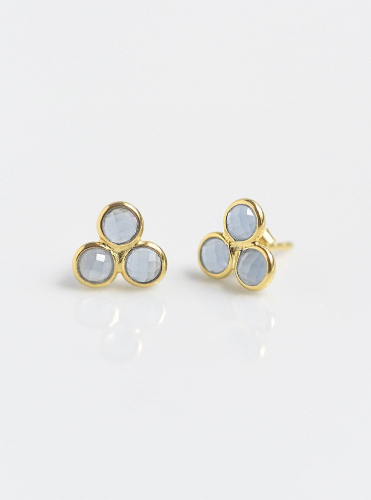 Sterling Silver Triple Mini Stone Stud Earrings
