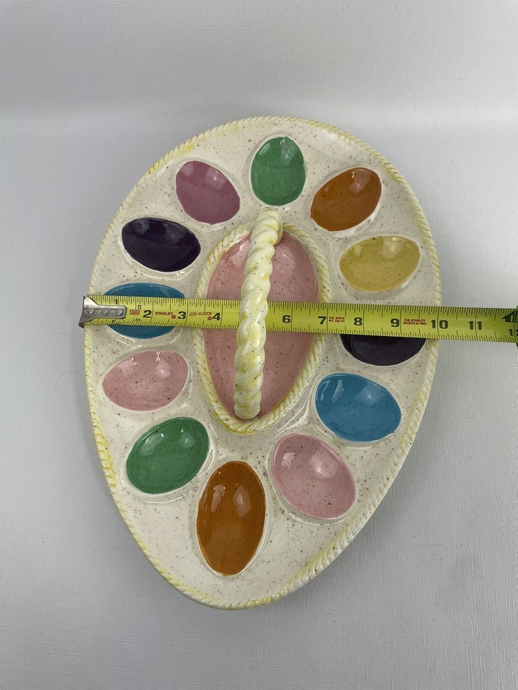 VTG Atlanic Mold Pastel Deviled Egg Platter Tray Dish w/Handle 14×10 Easter