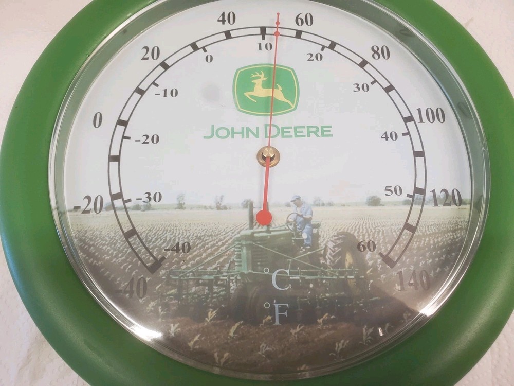 12" Round Plastic John Deere Thermometer Tractor Cultivating Corn