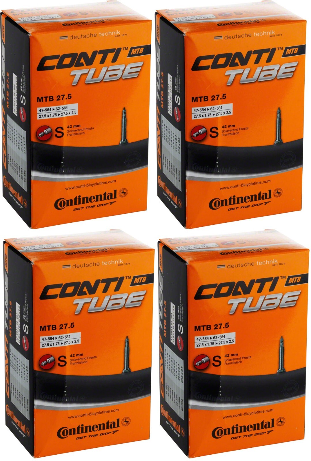 2 OR 4 PACK | Continental Standard Tube 650b  | 27.5 x 1.75 - 2.5 | 42mm Presta