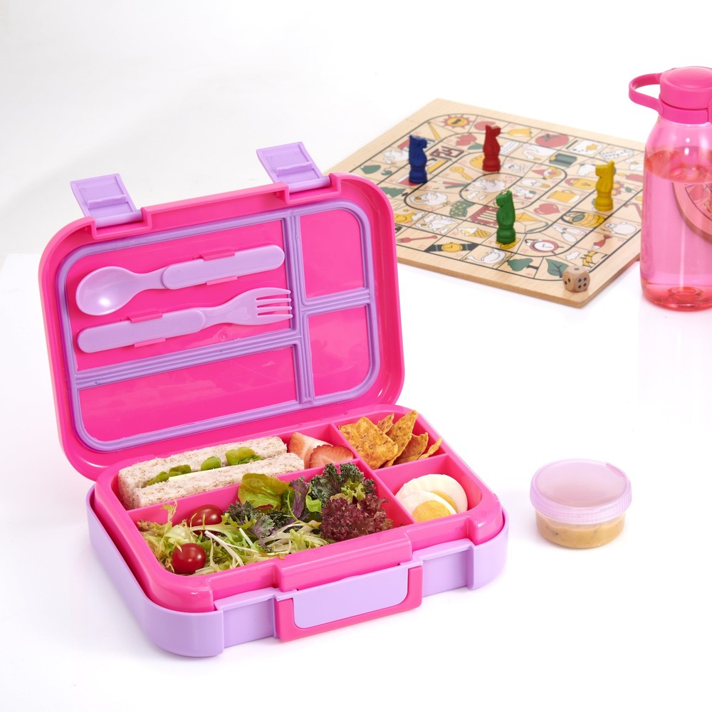 Your Zone Plastic Bento Box with 4 Compartments,Fork,Spoon,1 Dressing Container