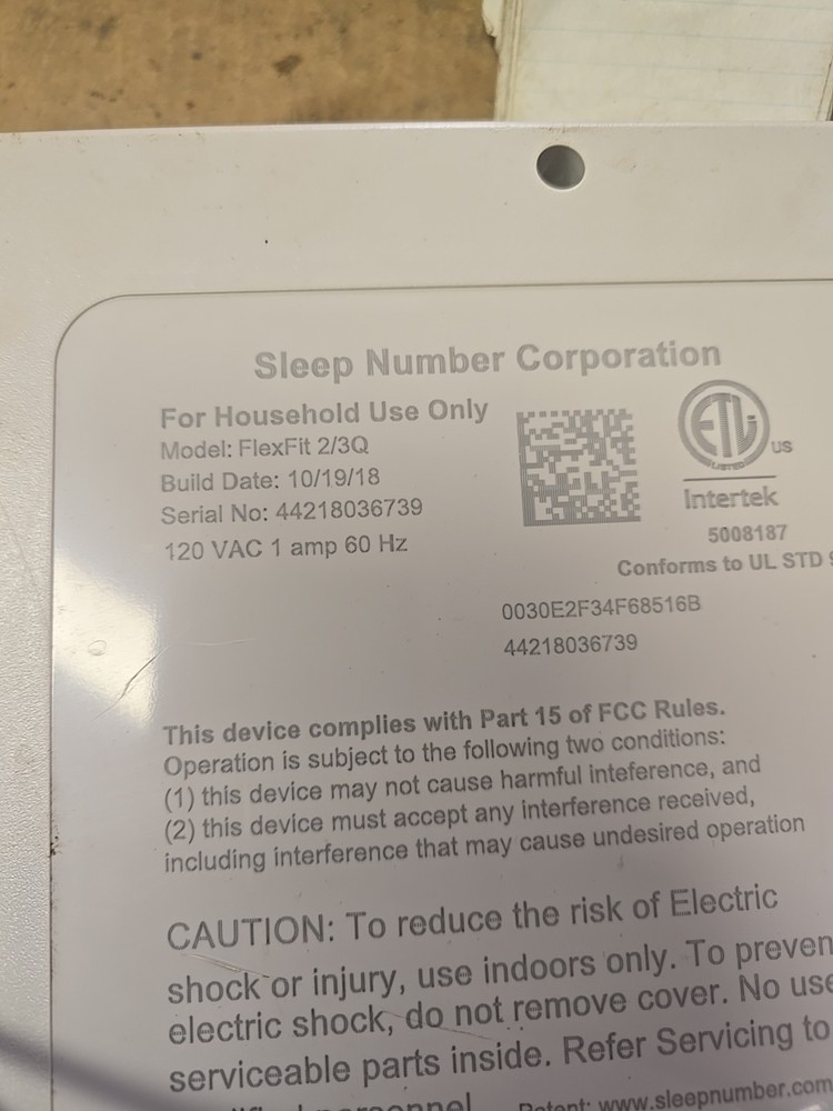 Sleep Number FlexFit 2/3Q Control Unit Box