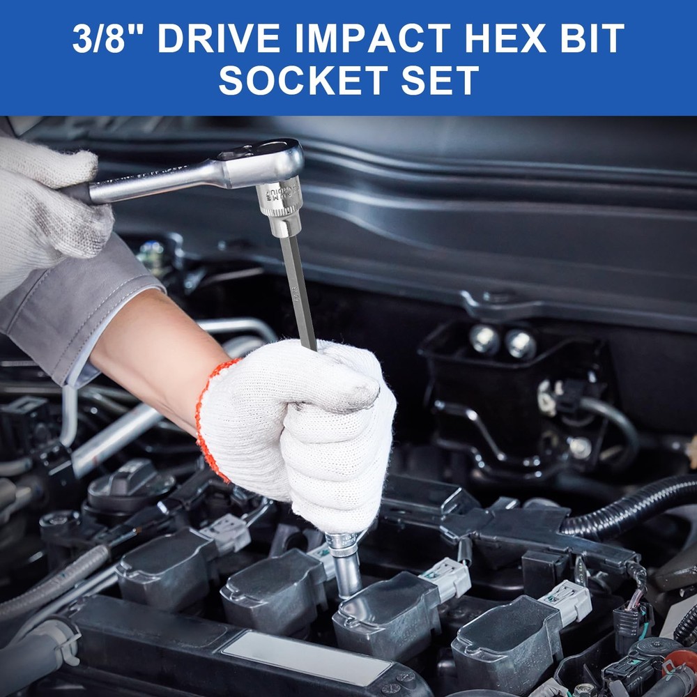 20PCS Extra-Long Allen Hex Bit Socket Set, 3/8 Inch Drive Allen Socket Set, S...