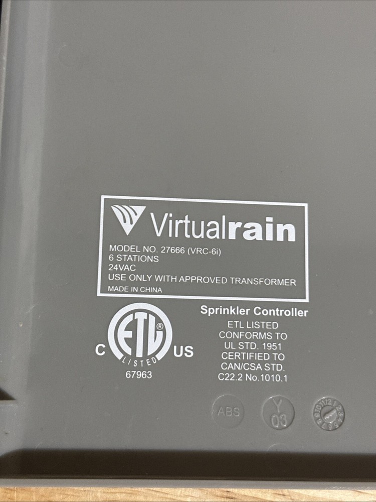 Virtual Rain Sprinkler Controller 27666 VRC-6i WT12C-103-01-N VirtualRain