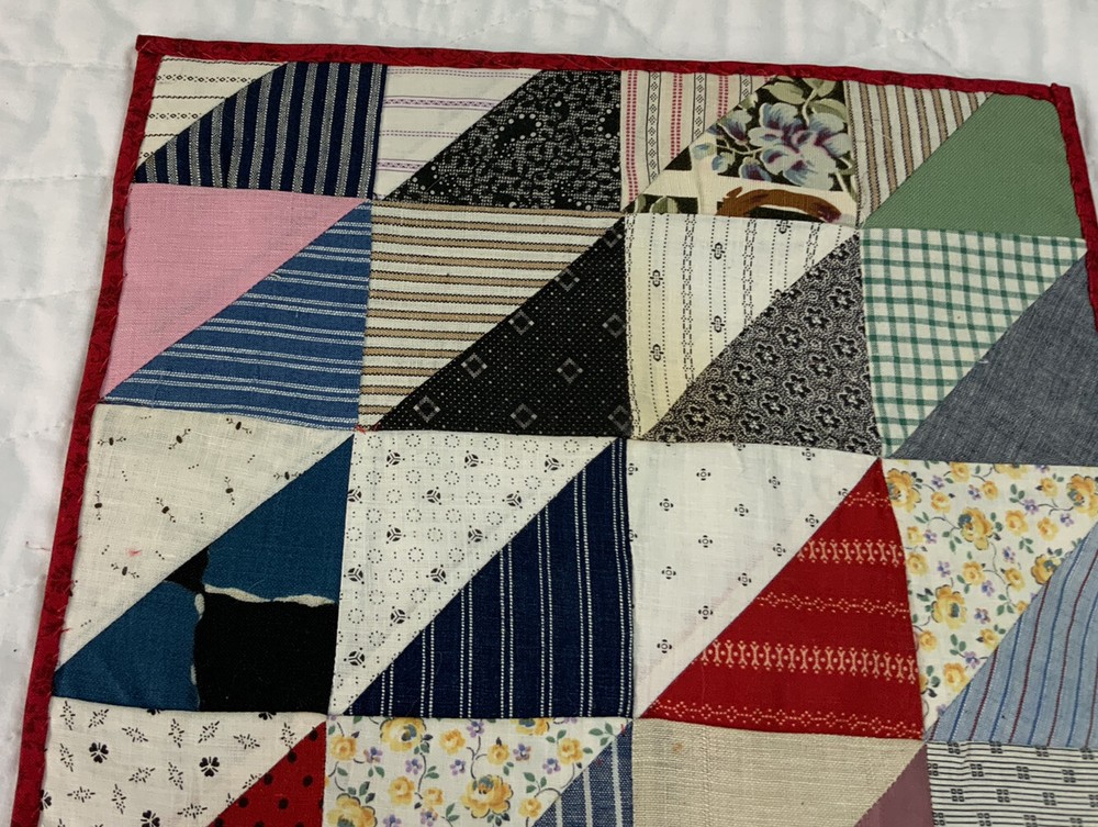 Vintage Patchwork Quilt Table Topper, Triangles, 1930’s, Calico Prints, Multi