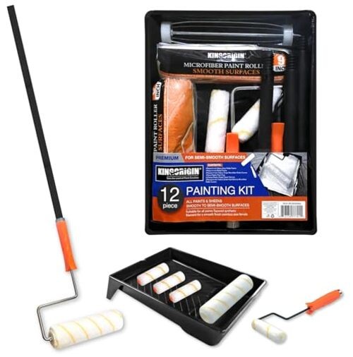 King Origin Paint Roller Kit with Extension Pole (3 ft), 4"&9" Rollers, 12-Pack
