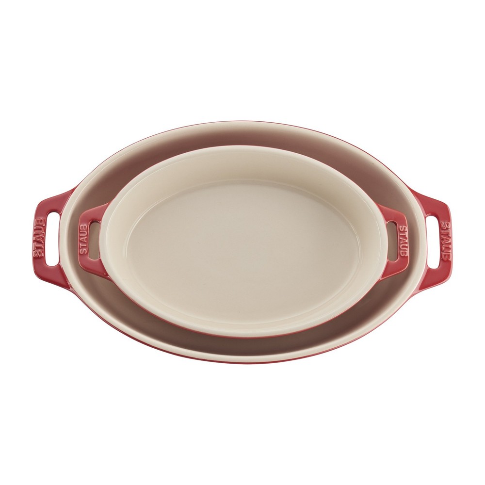 Ceramic Oval Baking Dish Set, 2-piece, Cherry