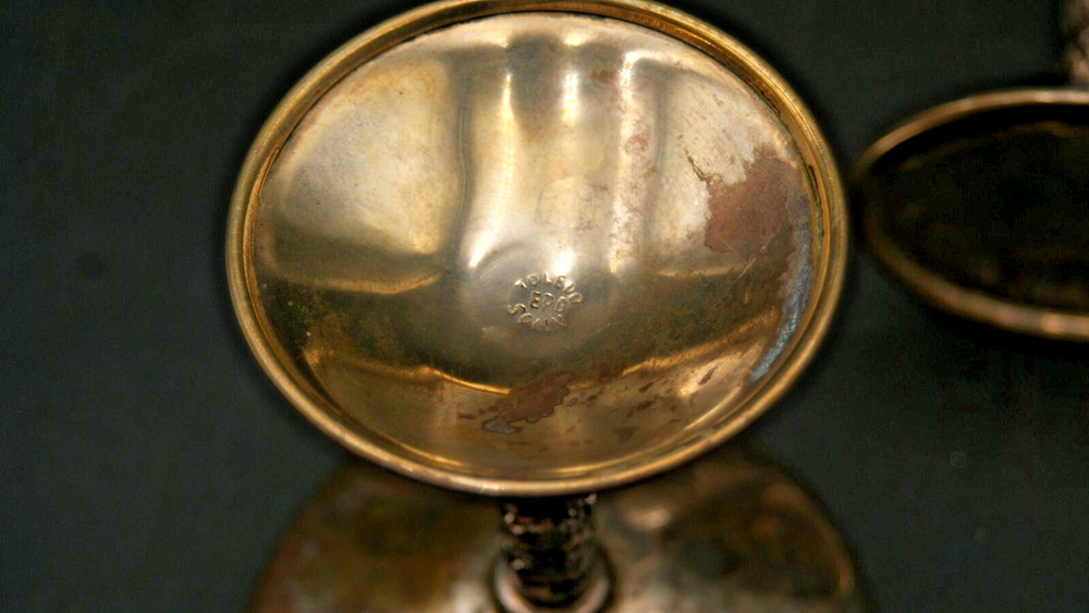 Vtg PAIR Valero EPB Silver Spain Gothic WEDDING GOBLETS Champagne Stem Cups