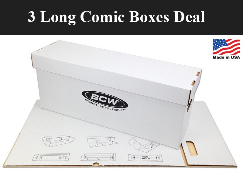 3 Long Comic Book Storage Boxes Each Holds 200-225 Stackable Durable Lid By BCW