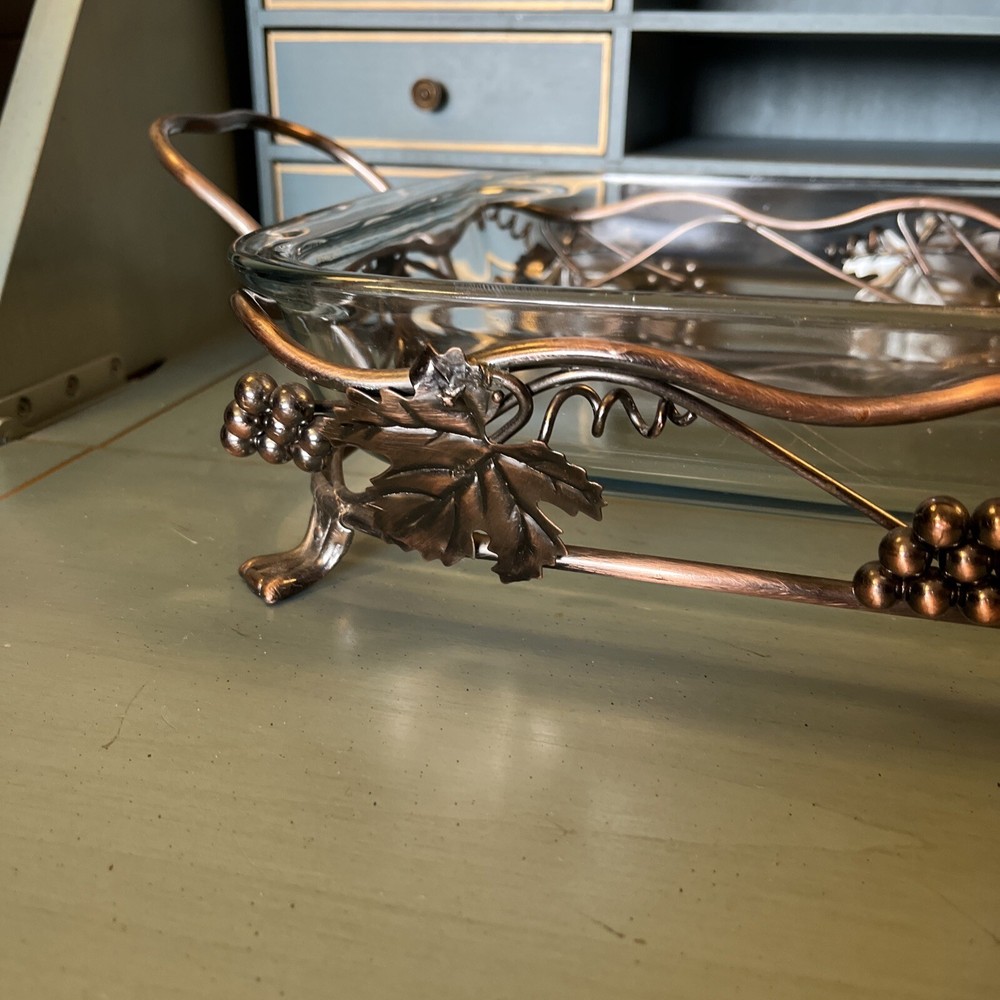 MARINEX Brazil, Glass & Copper Rectangular Buffet, Casserole Dish Serving Tray