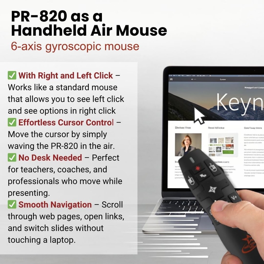 PR-820 Wireless Presentation Clicker with Laser Pointer, PowerPoint Clicker ...