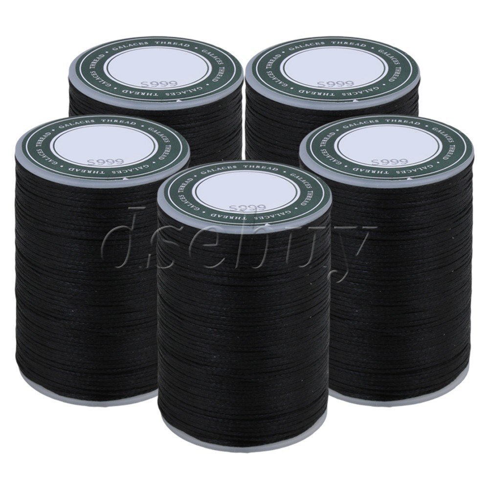 5 Pieces 78M 0.8MM Black Flat Waxed Polyester Thread Polyester Cord
