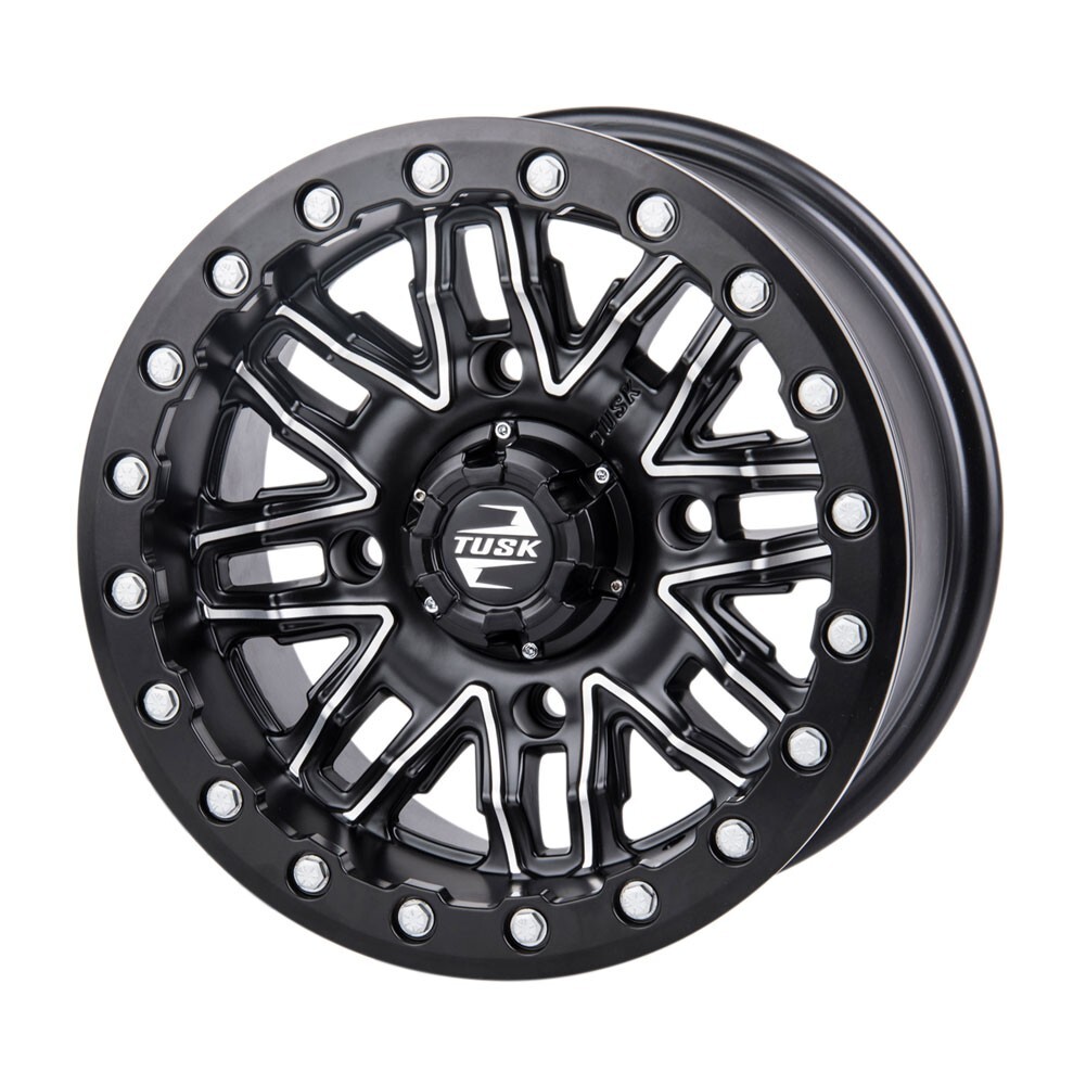 TUSK 4/156 Nebo Beadlock Wheel 14x7 5.0 + 2.0 Machined/Black fits Polaris RZR