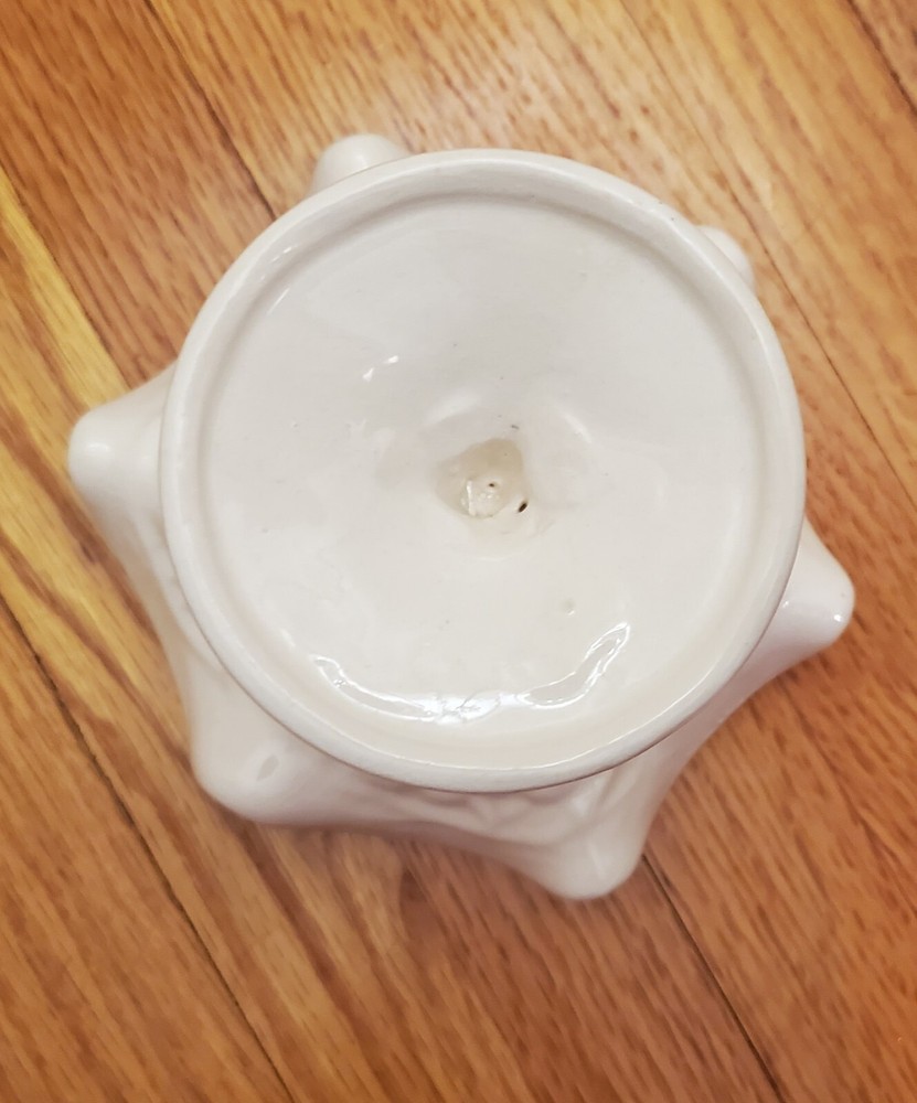 Grape Pattern Compote Ruffled Edge Footed Stemmed White Ceramic