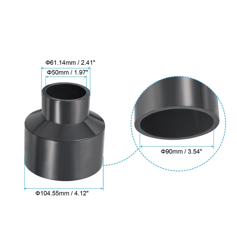 Reducer Pipe Fitting 3.5x2" Socket Coupling Adapter Connector, Grey