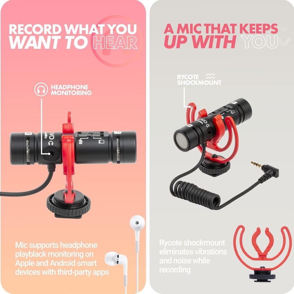 DoubleMic V2 Two-Sided Shotgun Mic for Camera Vlogging Dual Capsule External Mic