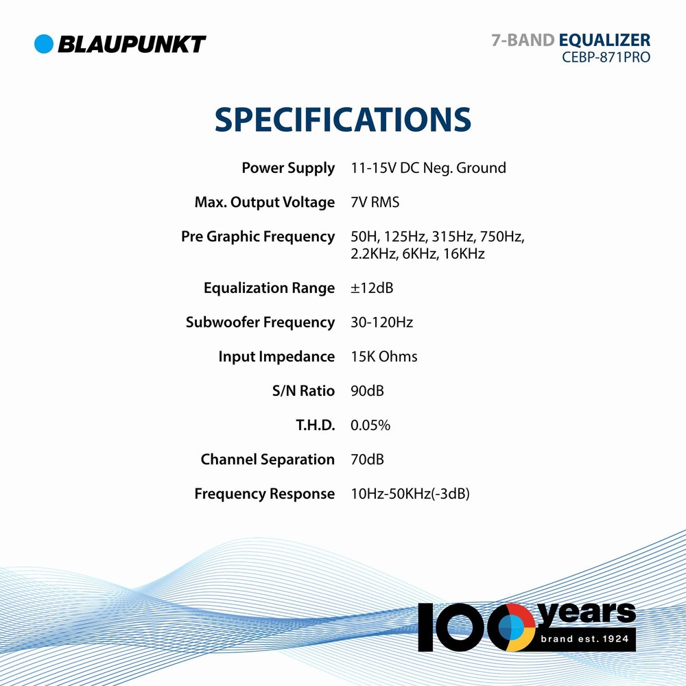 BLAUPUNKT CEBP-871PRO 7 Band Compact Equalizer Maximum Output Voltage 7V RMS