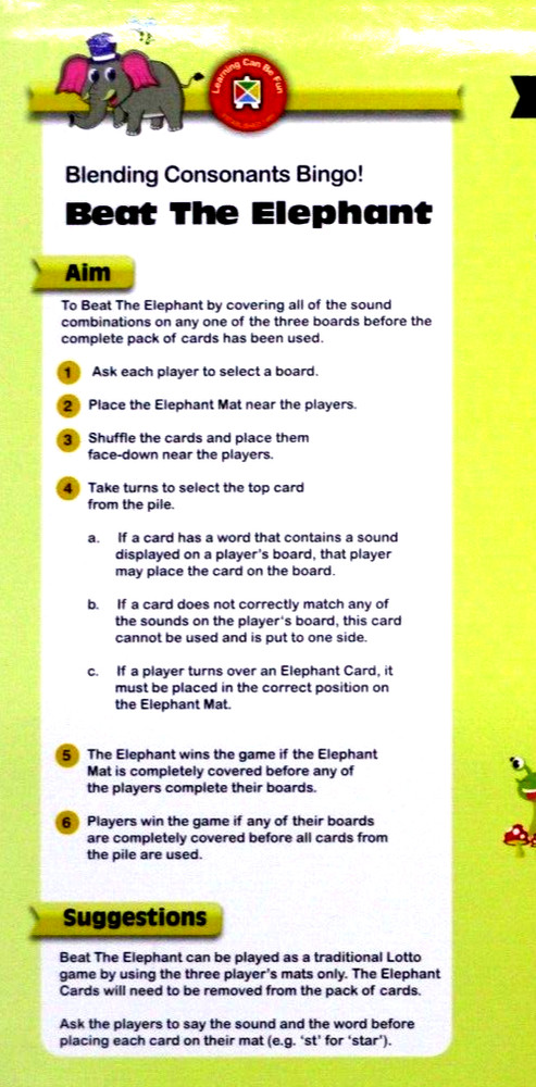 Beat The Elephant Blending Consonants Bingo, by Learning Can Be Fun