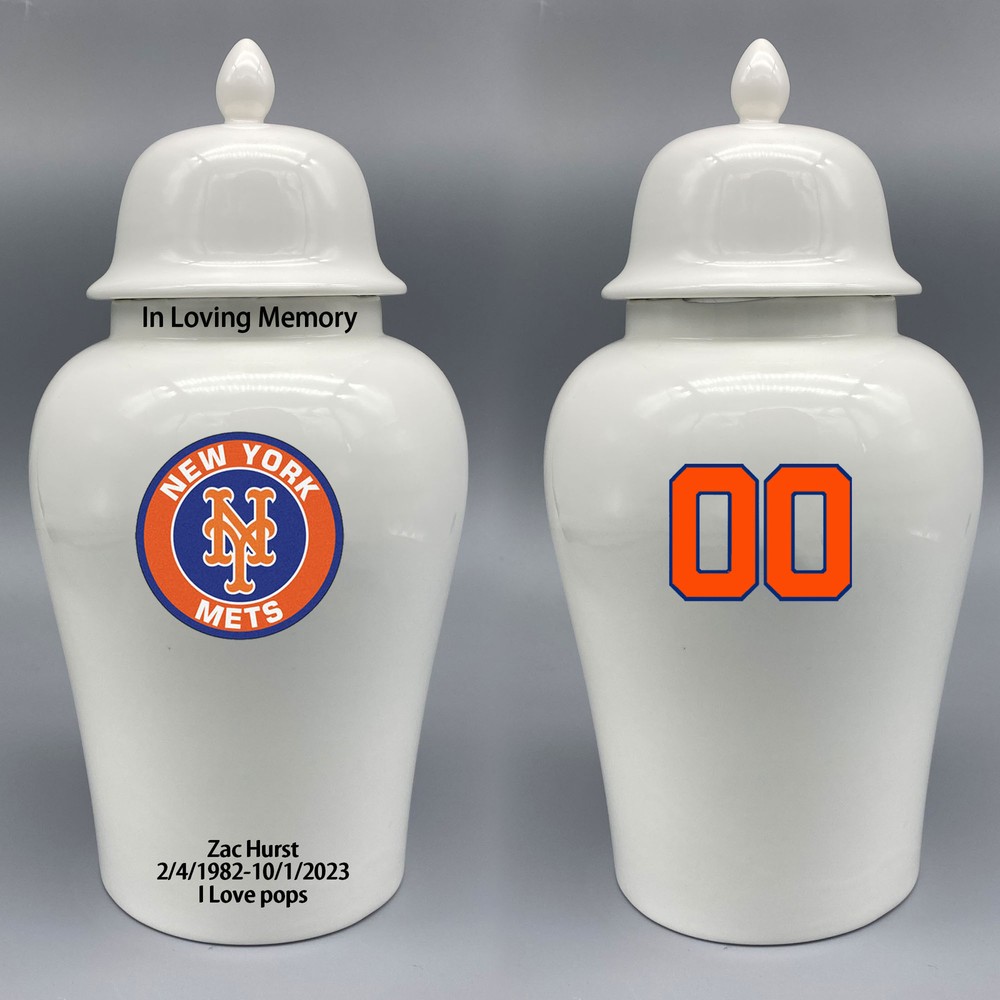 Ceramic Large Urn for New York Mets Baseball Theme, Custom Text & Number