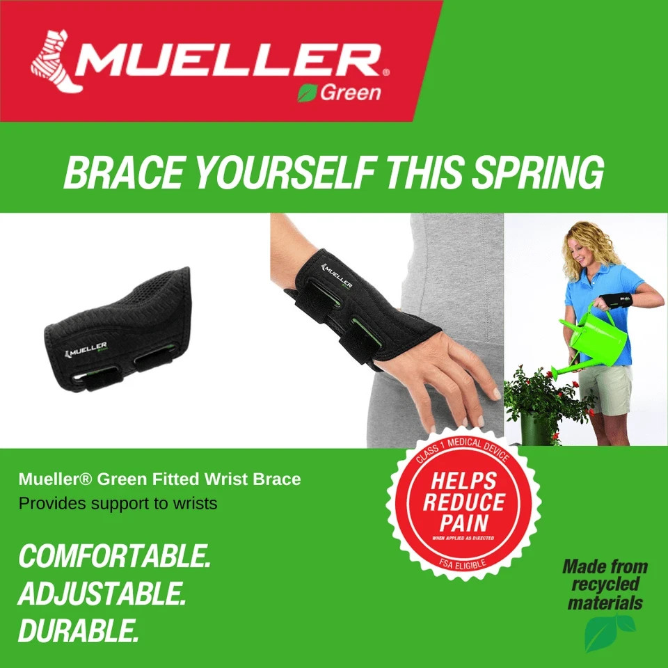 Mueller Green Fitted Wrist Brace, Left Hand, Unisex, One Size Fits Most,