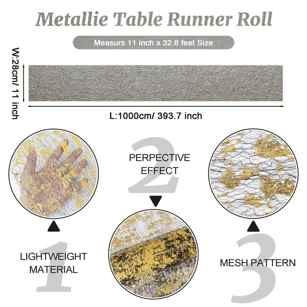 Black Gold Table Runner 33 Ft Metallic Foil Thin Mesh Sequin Glitter 1 Roll