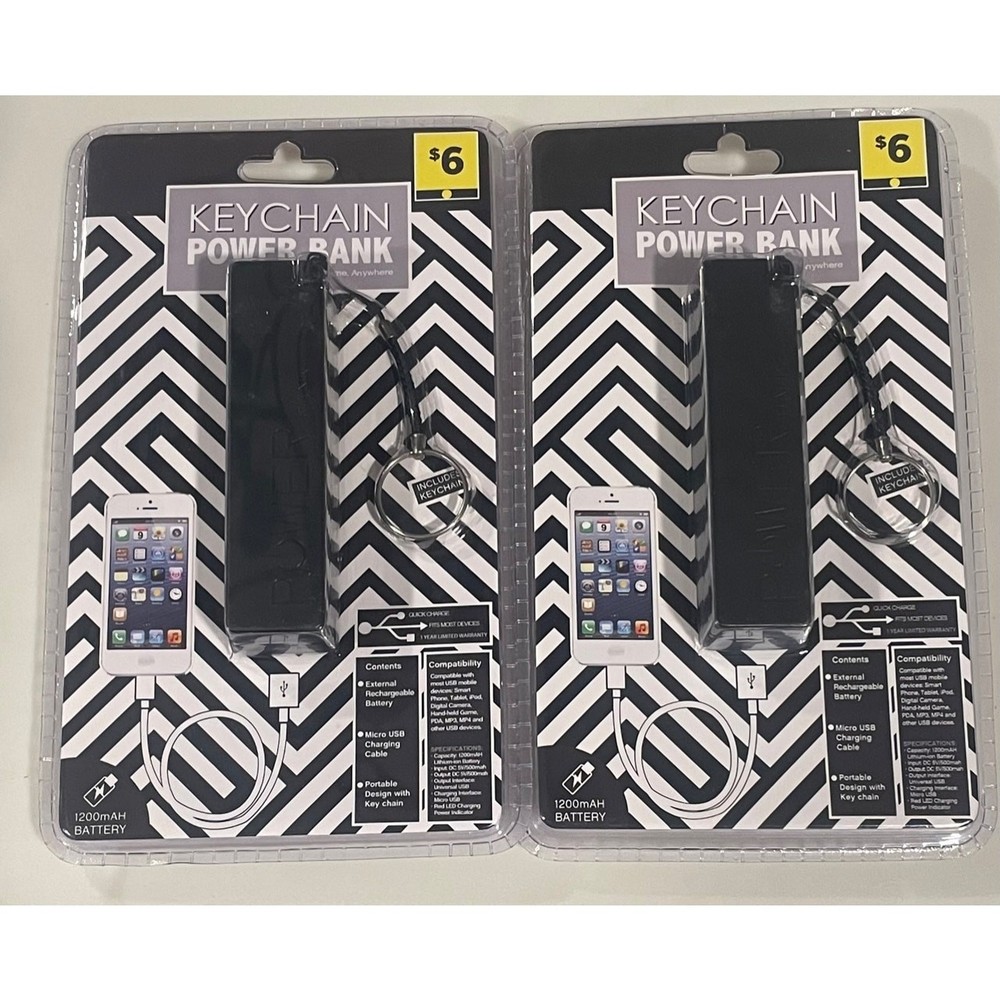 New 2 Pack Keychain Power Bank Quick Charge iphone Camera Smart Device BLACK