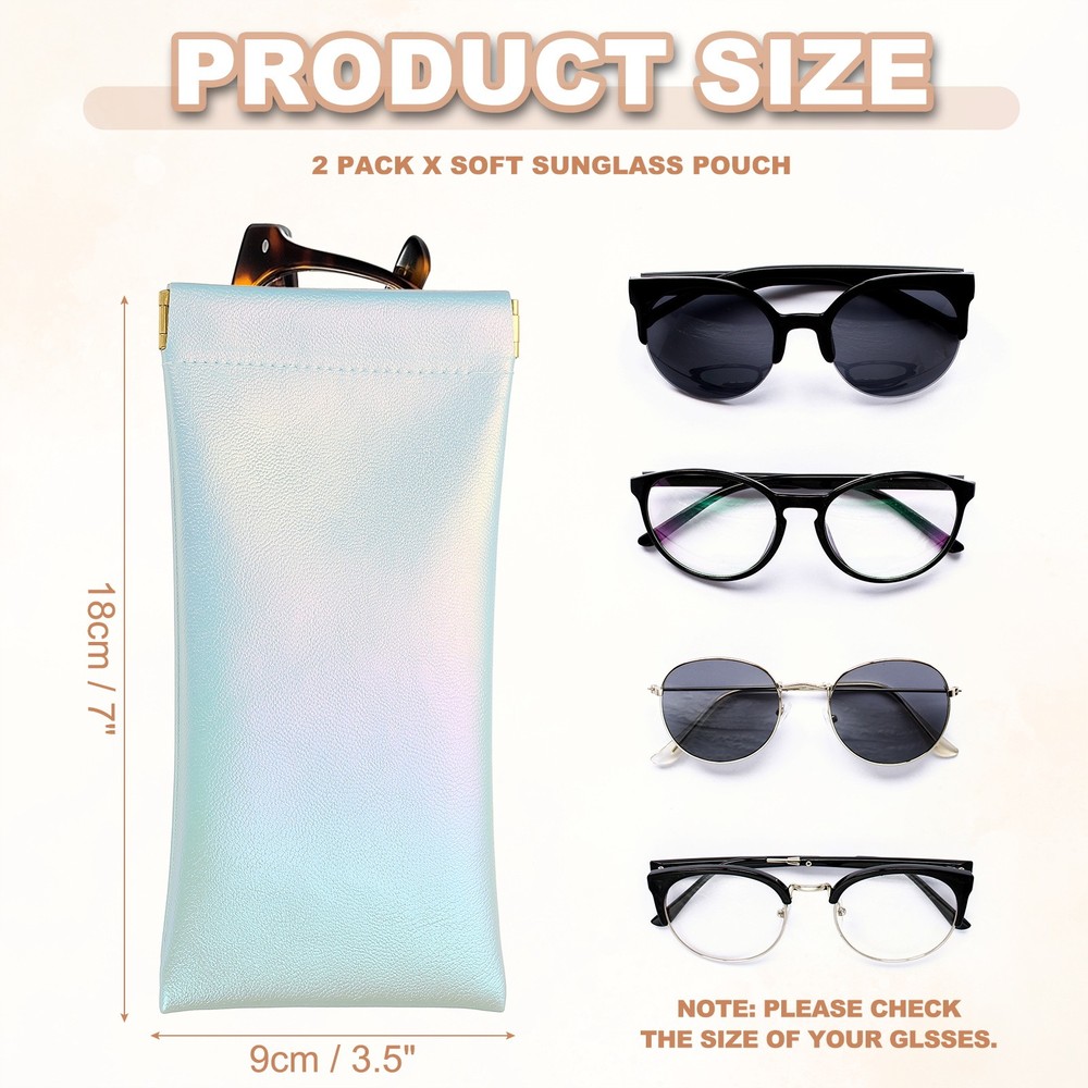 Squeeze Top Sunglass Pouch, 2Pcs Leather Soft Eyeglass Pouch, Gradient Blue