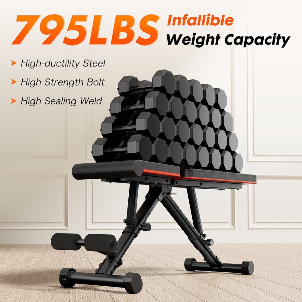 Adjustable Foldable Weight Bench 795 lb Stable Workout Bench Exercise Bench