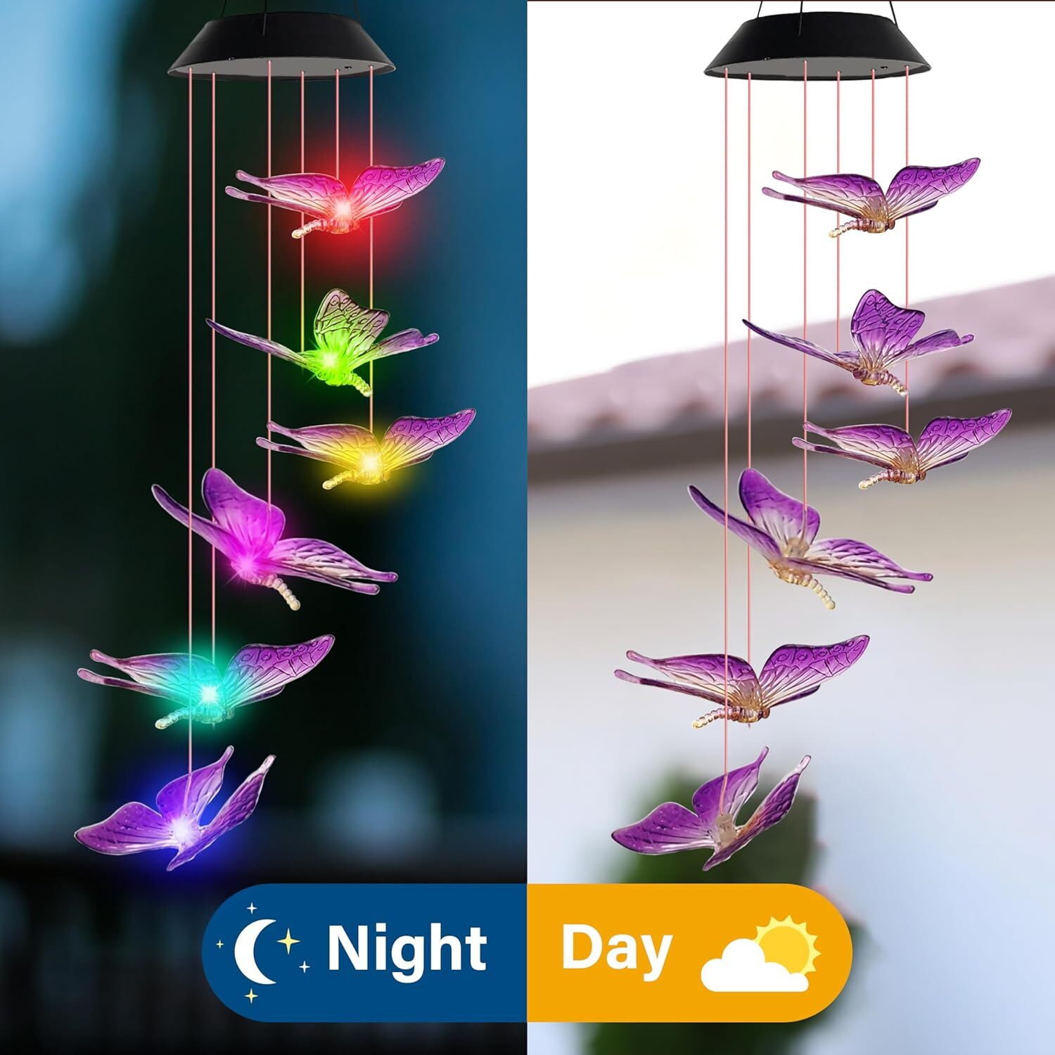 Solar Wind Chimes Lights LED Color Changing Hanging Butterfly Garden Decor Lamp