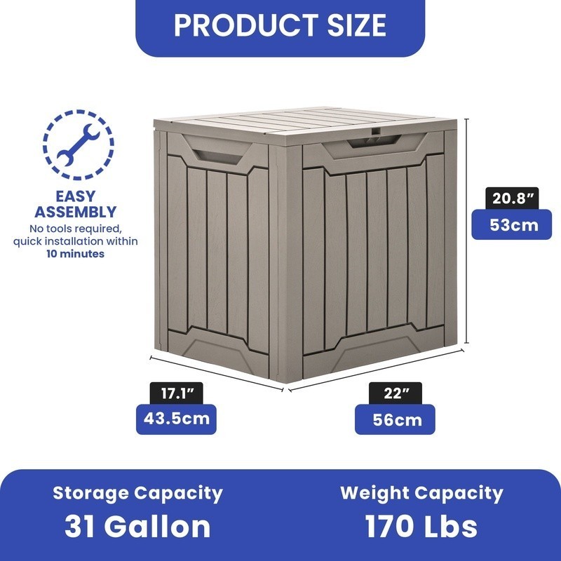 Waterproof Resin Outdoor Storage Box Lockable Easy Assembly Organizer Deck Box