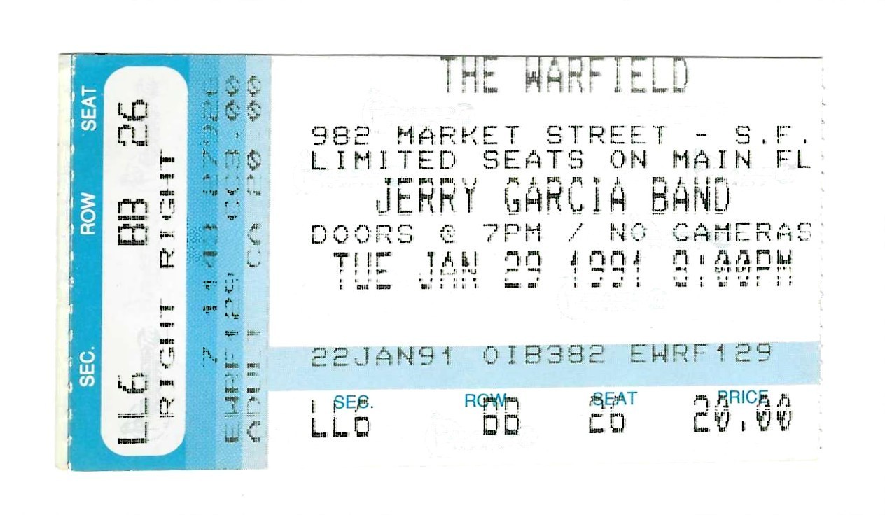 GRATEFUL DEAD TICKET 01-29-1991 THE WARFIELD JERRY GARCIA BAND