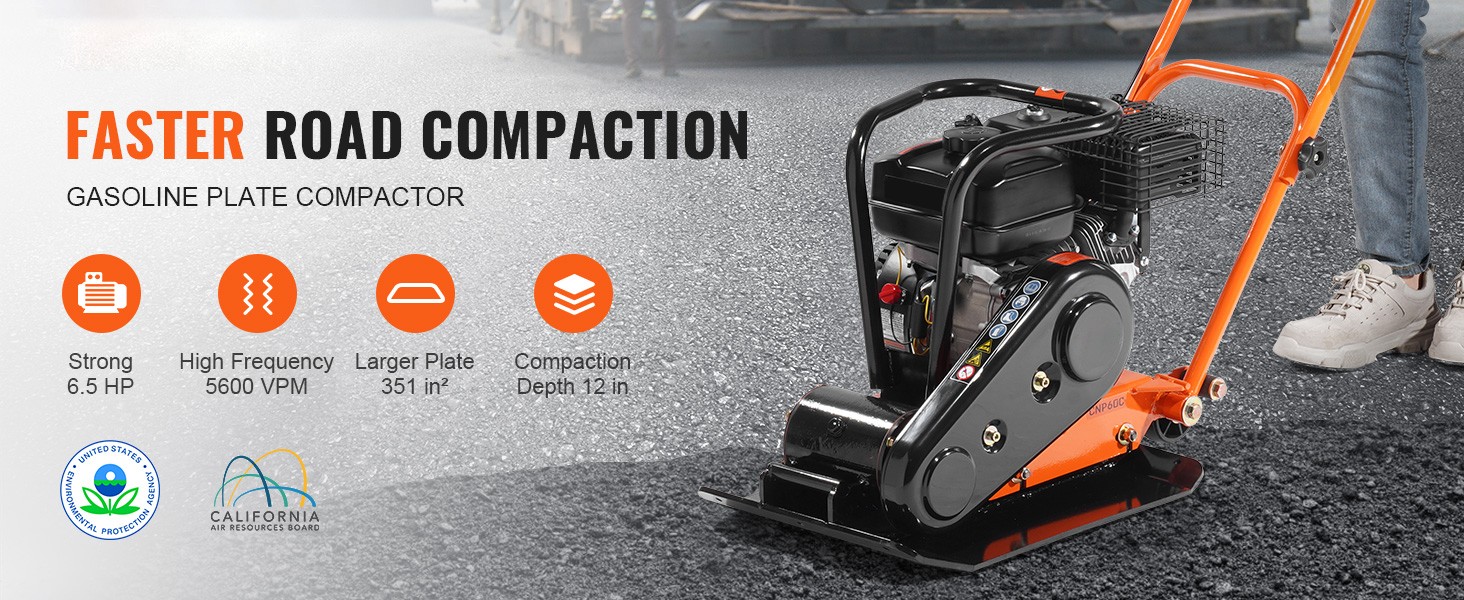 Plate Compactor 2.8/6.5 HP Force Vibratory Compaction Tamper for Walkways,Patios