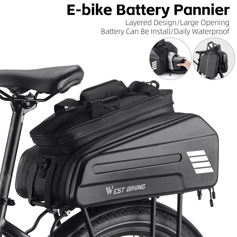 WEST BIKING E-Bike Battery Bicycle Pannier Waterproof Rear Rack Carrier Bag 20L