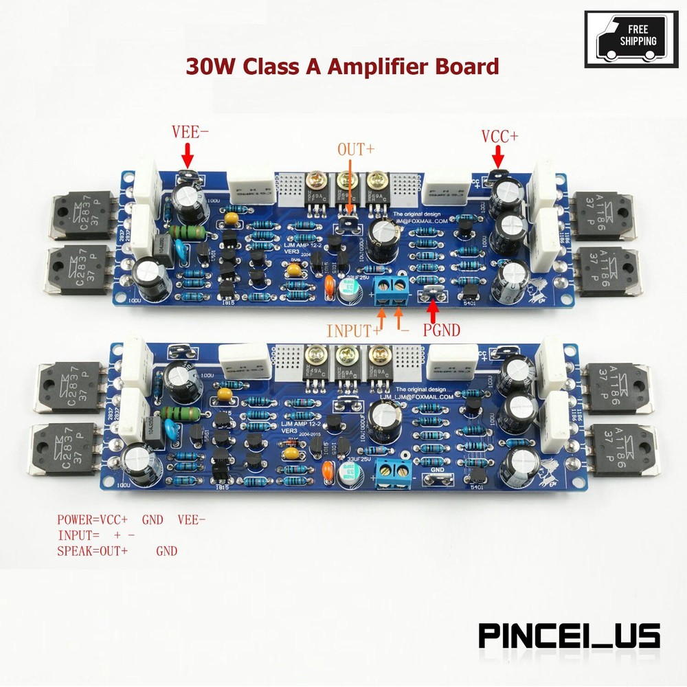 30W Class A Amplifier Board 2-Channel Power Amplifier Class A Amp Board A30-L12