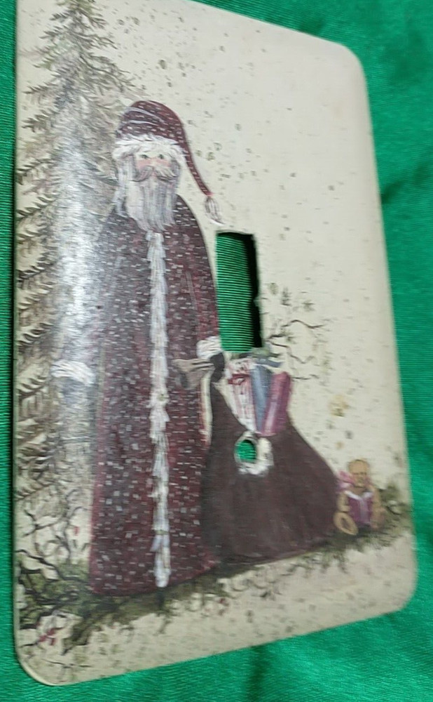 CHRISTMAS SANTA & HIS SACK TREE TEDDY SINGLE TOGGLE LIGHT SWITCH PLATE MULBERRY