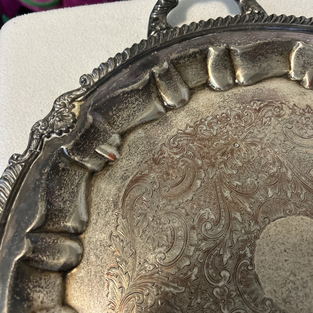 1875 Handled Sheets Rockford S Co Silverplated Serving Tray Ornate Scallop 14.5"