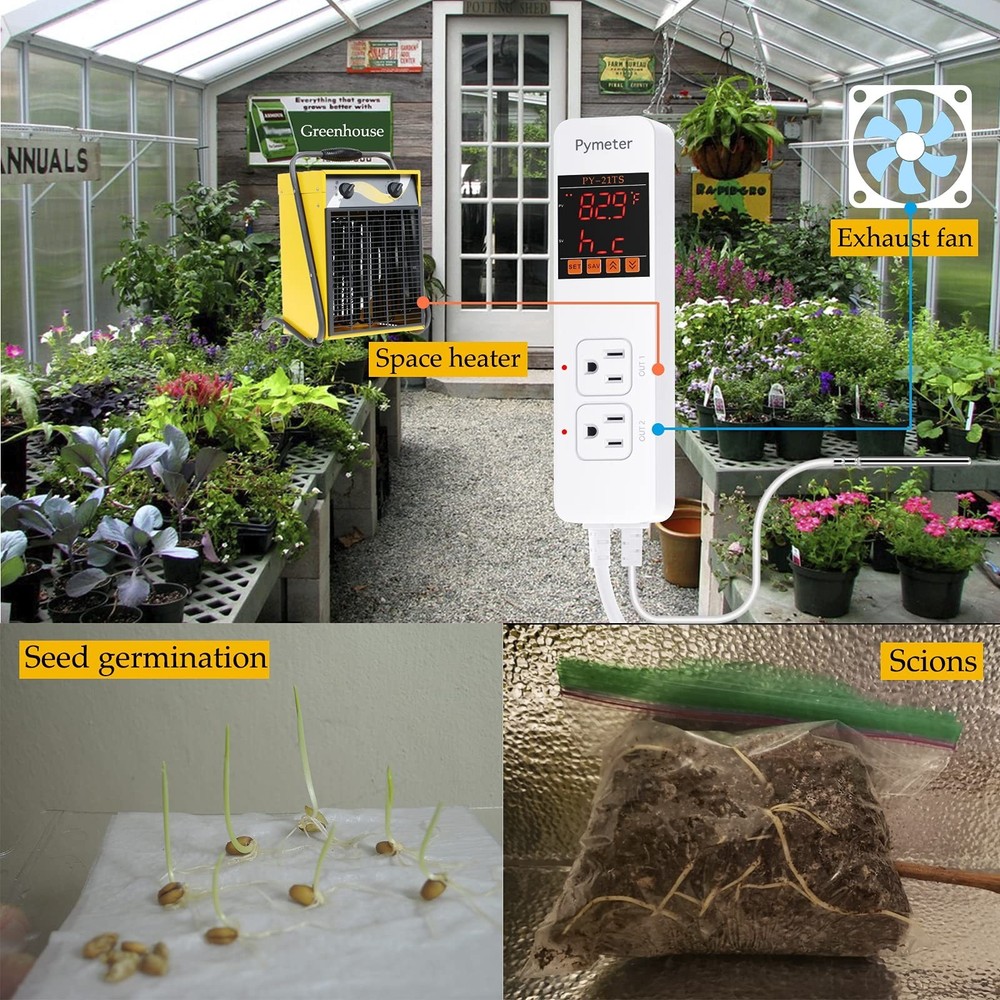 Attic Fan Thermostat Controller Temperature Switch Plug Outlet for Seedlings,...