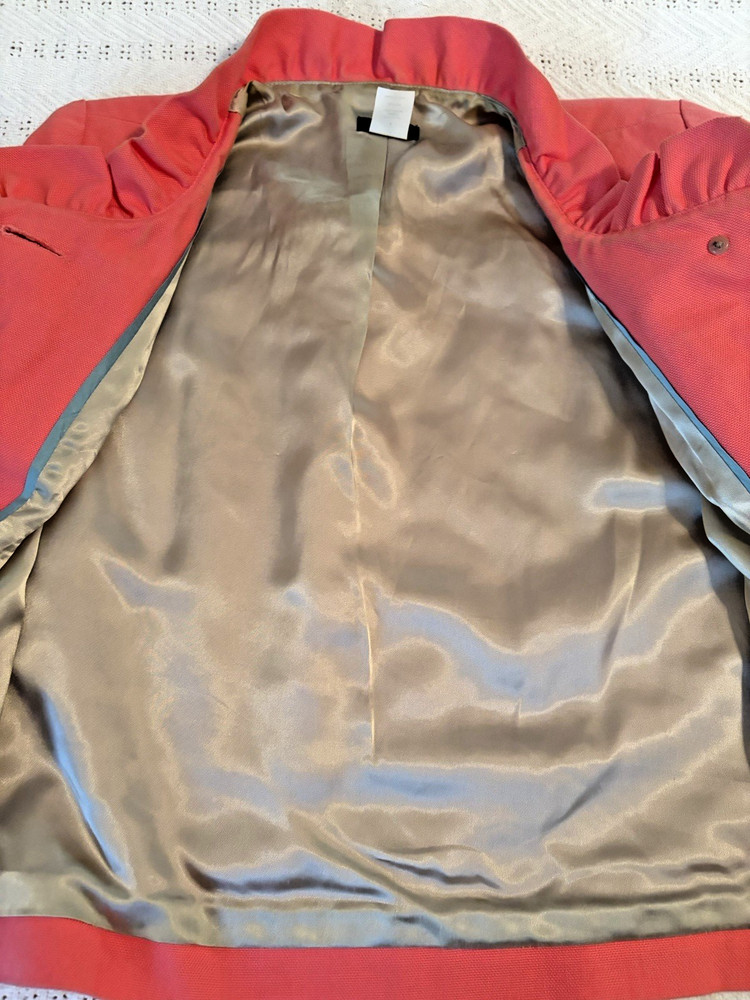J.Crew Ruffle Jacket Cropped 3/4 Sleeve Button Front Coral Pink Size 6 Statement